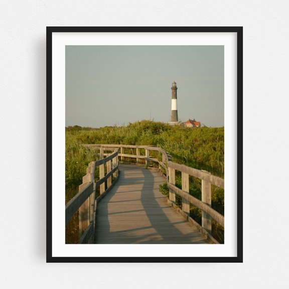Fire Island Boardwalk 01 - Fire Island New York Photography Lighthouse Coastal Nature Scenic Landscape Beach House Black Framed Wall Art Print 6 x 8 inches