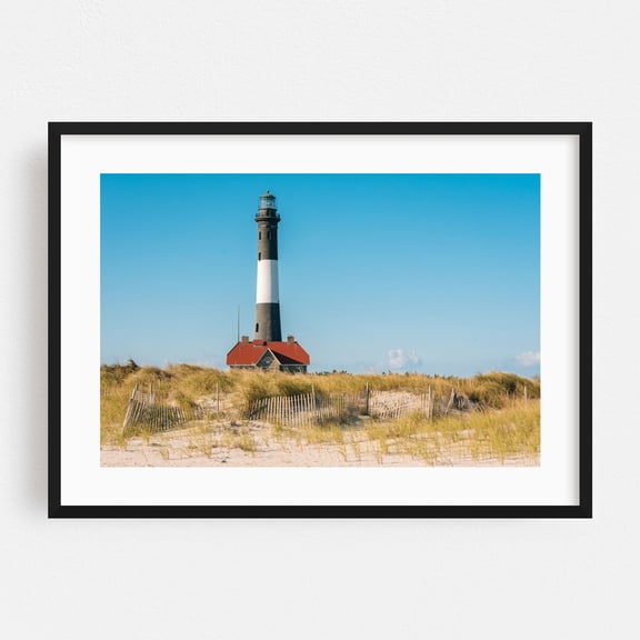 Fire Island Lighthouse 03 - New York Photography Lighthouse Coastal Beach Architecture Nature Landscape Ocean Black Framed Wall Art Print 5 x 7 inches