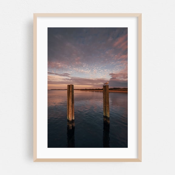 Fire Island Sunset 03 - Fire Island New York Photography Sunset Ocean Minimalist Coastal Nature Scenic Pastel Oak Framed Wall Art Print 5 x 7 inches