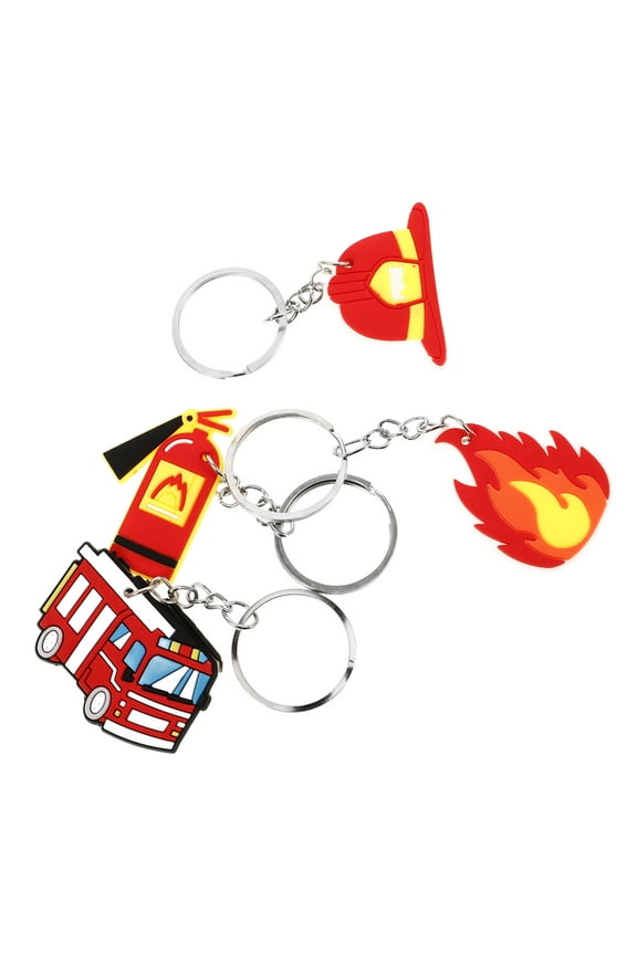Fire Keychain Truck Keyring Firefighter Party Favors Charm Student 4 Pcs Small Gift Backpack Phone Car