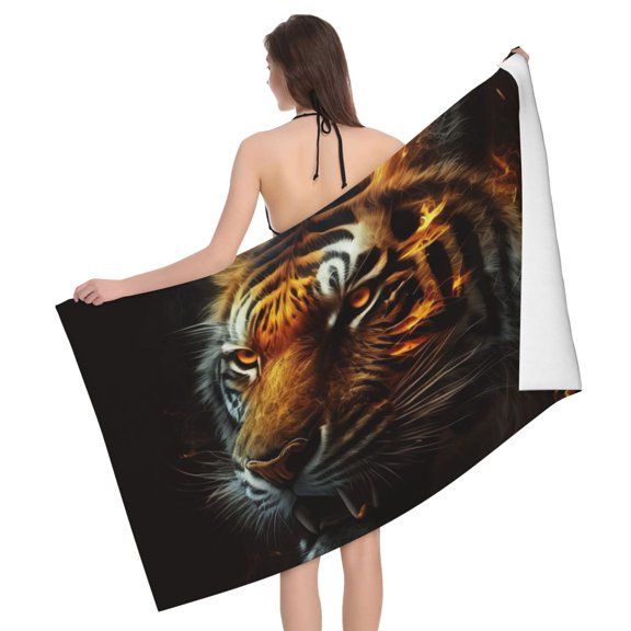 Fire King Tiger Face Art Beach Bath Towel Gym Spa Shower Towels Pool Soft 32" X 52" for Men Women
