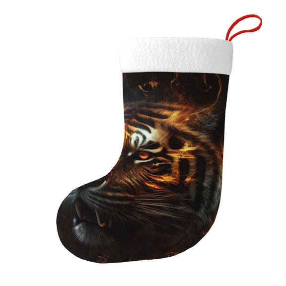 Fire King Tiger Face Art Christmas Stocking, Holiday Tree Stocking with Hanging Loop for Mantel and Fireplace
