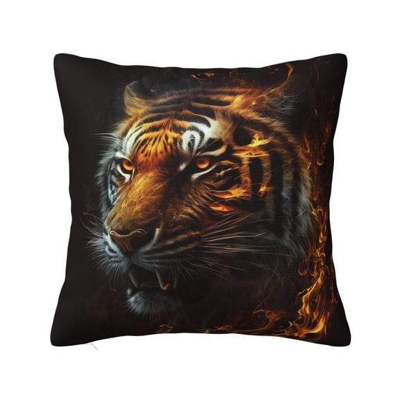 Fire King Tiger Face Art Decorative Throw Pillow Cases Square Cushion Cover Pillowcases for Couch Bed Living Room 12x12