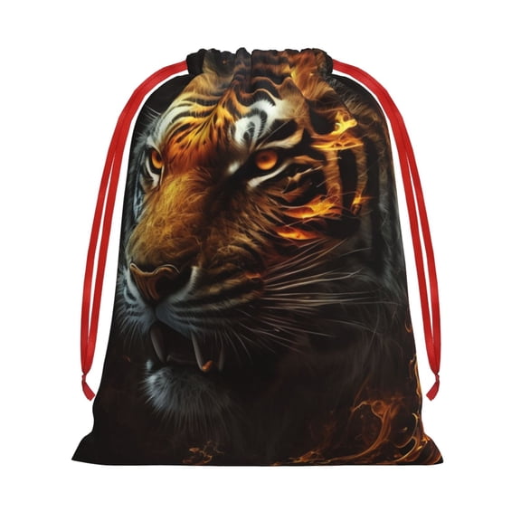 Fire King Tiger Face Art Drawstring Gift Bag Soft Pouch Reusable Favor Bags for Christmas, Halloween, Candy, Wedding, Birthday