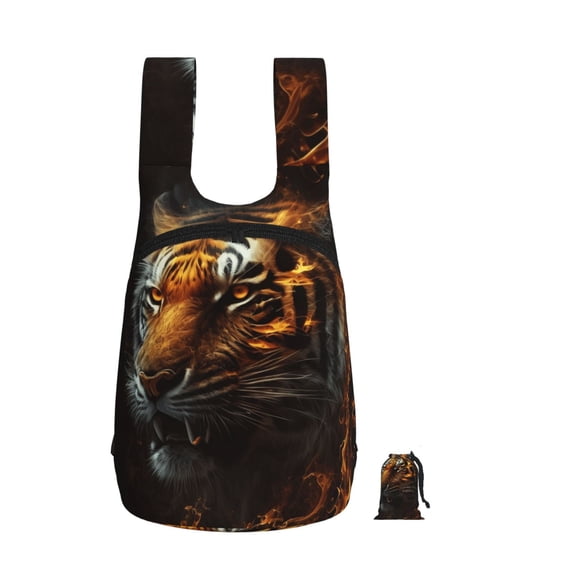 Fire King Tiger Face Art Foldable Storage Backpack Lightweight Packable Travel Daypack for Shopping Commuting Hiking