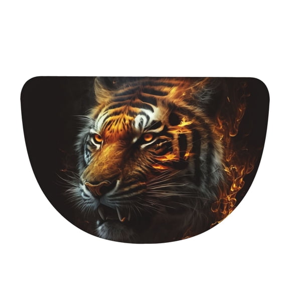 Fire King Tiger Face Art Half Moon Flannel Door Mat 19x3048x76cm, Semi-Circular Floor Rug, Non-Slip Entryway Indoor Welcome Doormat