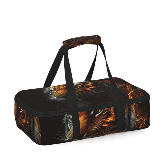 Fire King Tiger Face Art Insulated Casserole Carrier for Hot Cold Food, Bakeware Potluck Thermal Lunch Bag for Lasagna, Parties, Tailgating