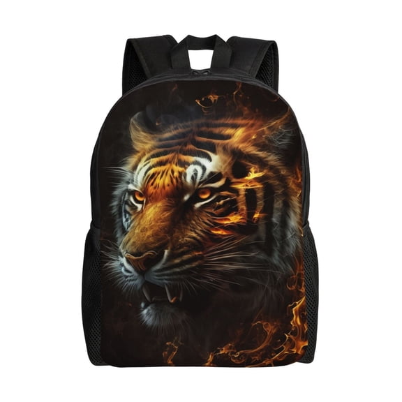 Fire King Tiger Face Art Laptop Backpack, Padded 15.6 Inch Computer Compartment, Casual Travel Work Daypack