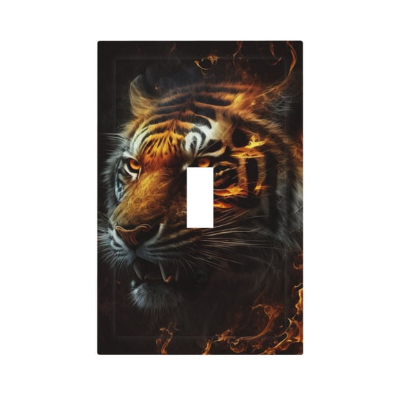 Fire King Tiger Face Art Light Switch Cover Decorator Single Toggle Wall Plate 1-Gang Receptacle Outlet Decor