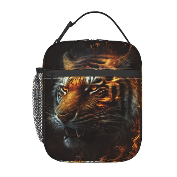 Fire King Tiger Face Art Lunch Box Bag Insulated Lunchbox Reusable Tote Thermal Cooler Portable for Women Men