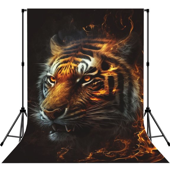 Fire King Tiger Face Art Photography Backdrop 5x7Ft Background for Photo Studio Video Recording Birthday Party Wedding Home Decor