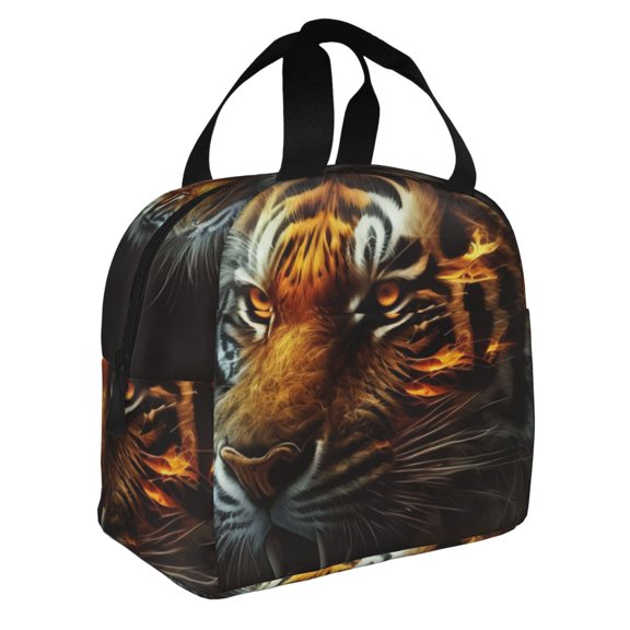 Fire King Tiger Face Art Reusable Lunch Bag Insulated Meal Tote Box Thermal Cooler Handbag Food Container For Work Travel Picnic