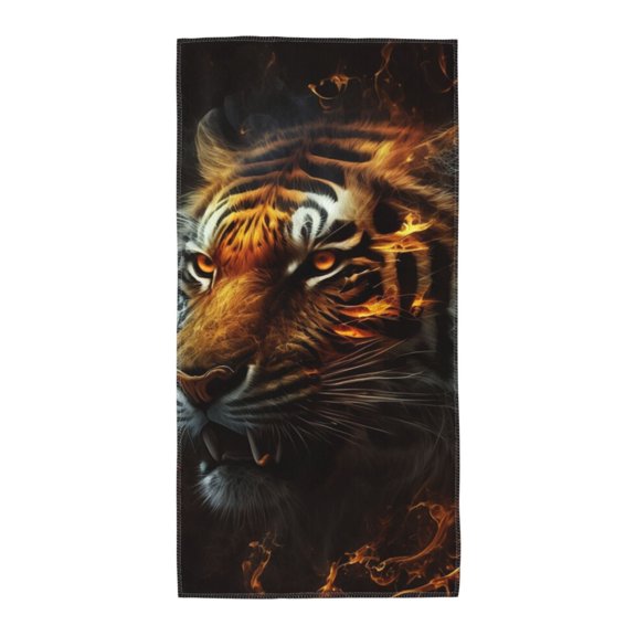 Fire King Tiger Face Art Soft Bath Towel 13.8x27.5 for Beach, Pool, Travel, Gym Quick-Dry Sport Hand Face Wash Cloth