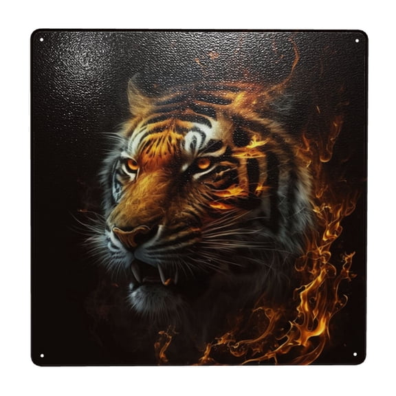 Fire King Tiger Face Art Square Metal Sign 12x12 Inch Tin Sign Wall Decor Decorative Plaque for Bar, Cafe, Restaurant
