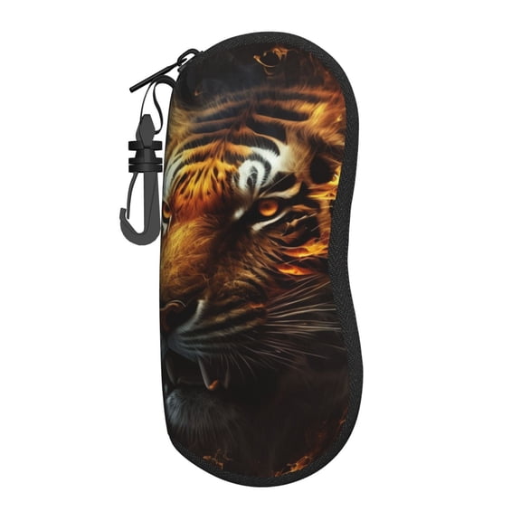 Fire King Tiger Face Art Sunglasses Case Travel Zipper Eyeglass Glasses Case Portable Soft Pouch with Belt Clip