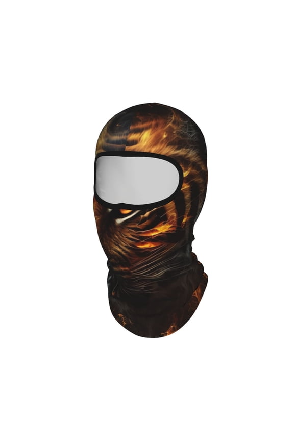 Fire King Tiger Face Art Unisex Balaclava Ski Mask Full Face Cover for Cold Weather & UV Protection, Breathable Cooling Helmet Liner