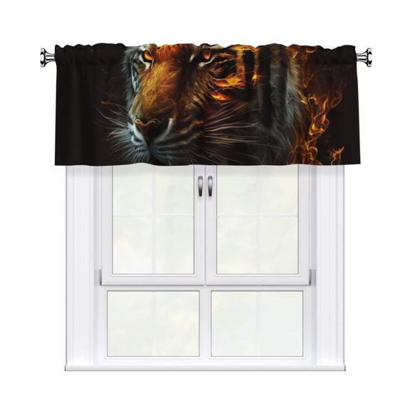 Fire King Tiger Face Art Valance Curtains Window Rod Pocket Valances for Living Room Bedroom Decor 54 x 18 Inches, 1 Panel