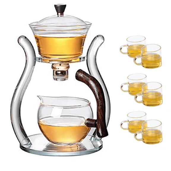 Fire Kirin Lazy Kungfu Glass Tea Set Semi Automatic Clear Teapot Set (6 Cups)