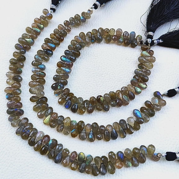 Fire Labradorite Beads Natural Faceted Drop Briolette Strand 8 Inch Multiple Sizes Jewelry Making Supplies