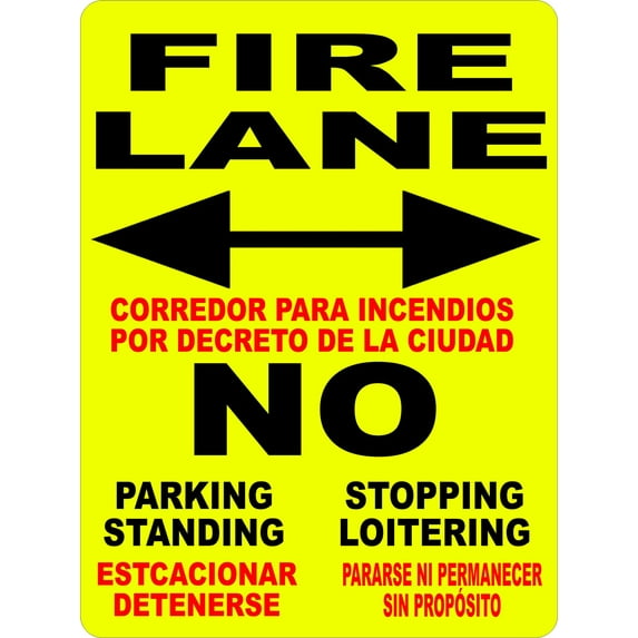 Fire Lane No Stopping Standing Loitering Sign Bilingual