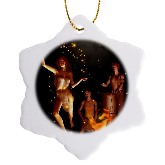 3drose, Fire Leap Pagan Bonfire Magic Witchcraft Witch 3d, 3 inch Snowflake Porcelain Ornament