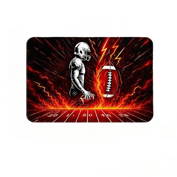 Fire Lightning American Football Player Doormat, Diatomaceous Earth Entry Rug 36 x 24 Inch, Flame Football Field Indoor Front Door Mat, Quick Dry Absorbent Non-Slip Diatomite Floor Mat