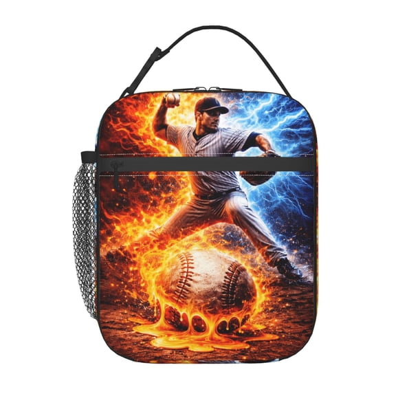 Fire Lightning Baseball Lunch Bag Portable Thermal Lunch Box for Men and Women