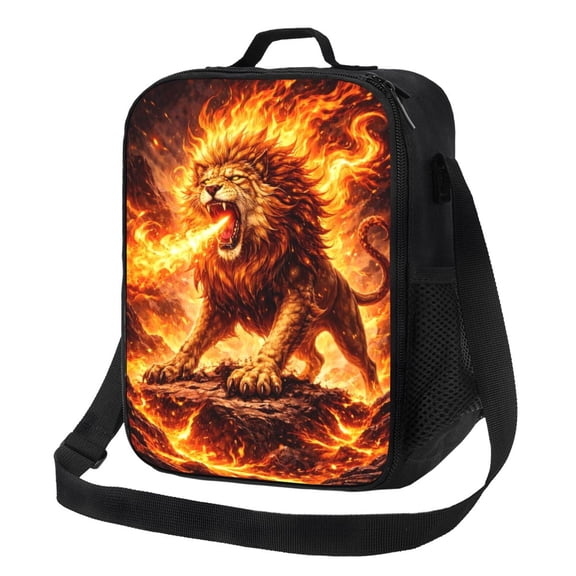 Fire Lion Fantasy Lunch Bag Insulated Thermal Box with Shoulder Strap & Handle for Work and Picnic