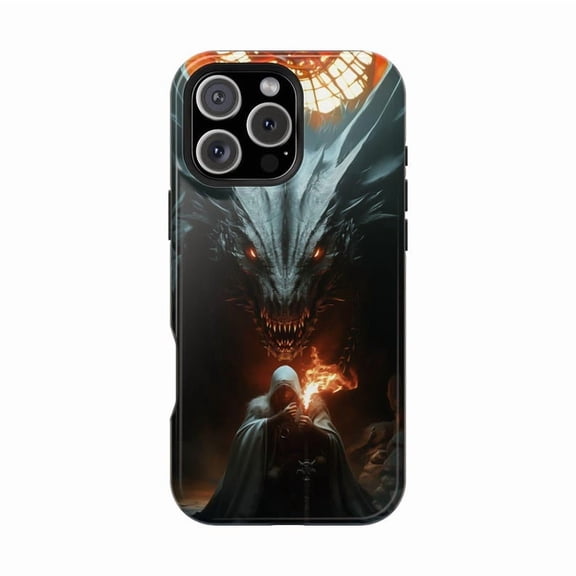 Fire Mage Battling Dragon Epic Fantasy Combat Case with iPhone 17 to 11 Pro Max