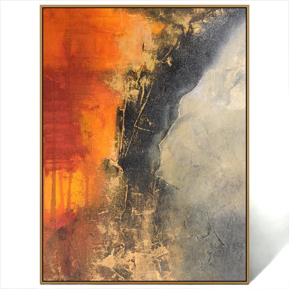 Where Fire Meets Silence Handmade Abstract Wall Art - Textured Red and Gray Canvas Painting for Home, Office & Living Room Décor Gold Floating Frame 30x40 inches