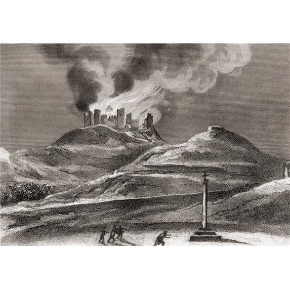 Fire At The Monastery of Montearagon, Quicena, Huesca, Spain In 1835 From The Book Los Frailes Y Sus Conventos Published 1854 Poster Print, 34 x 24 - Large