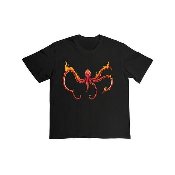 Fire Octopus T-Shirt Graphic Tee Breathable Top Cotton Short Sleeve Fashion Casual Black S-5XL