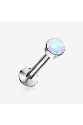 Fire Opal Bezel Set Top Threadless Push-In Steel Labret