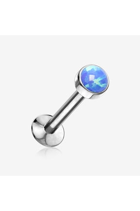 Fire Opal Bezel Set Top Threadless Push-In Steel Labret