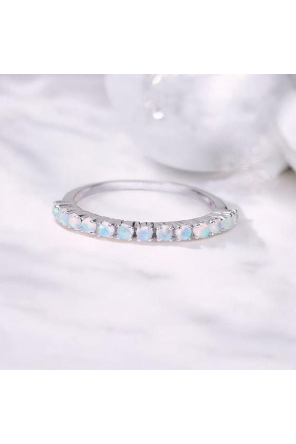 Fire Opal Eternity Band Opal Ring Half Eternity Fire Opal Prong Set Unique Wedding Anniversary Ring Stacking Matching Band October Birthstone Christmas Gift