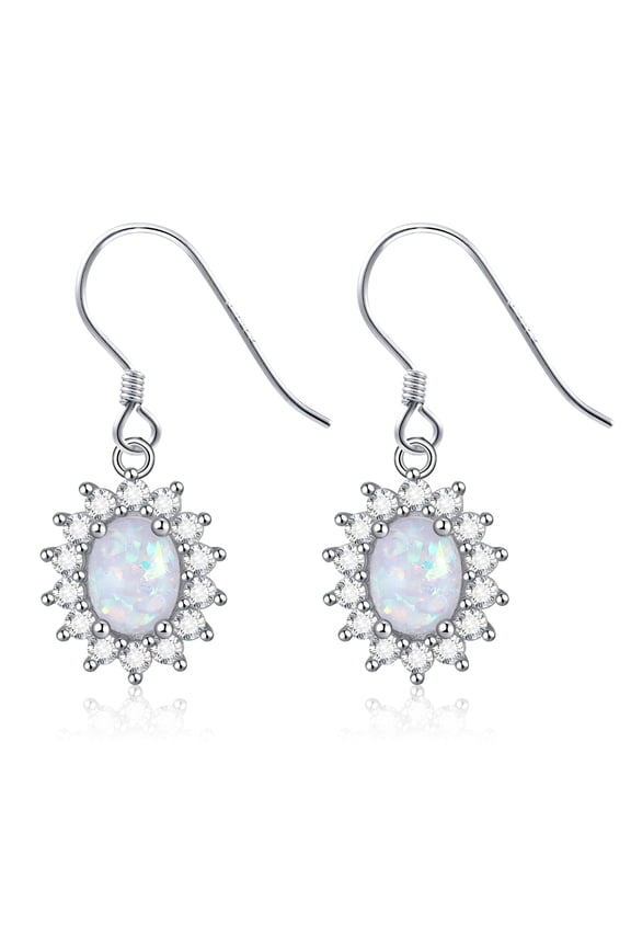 Fire Opal Hook Dangle Earrings for Women Cz Sterling Silver Ginger Lyne Collection