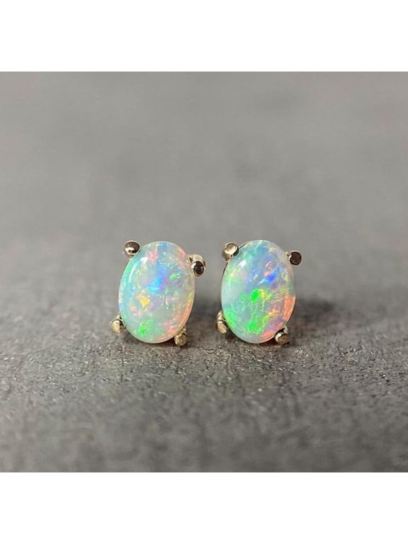 Fire Opal Oval Gemstone 925 Sterling Silver Women Stud Earrings