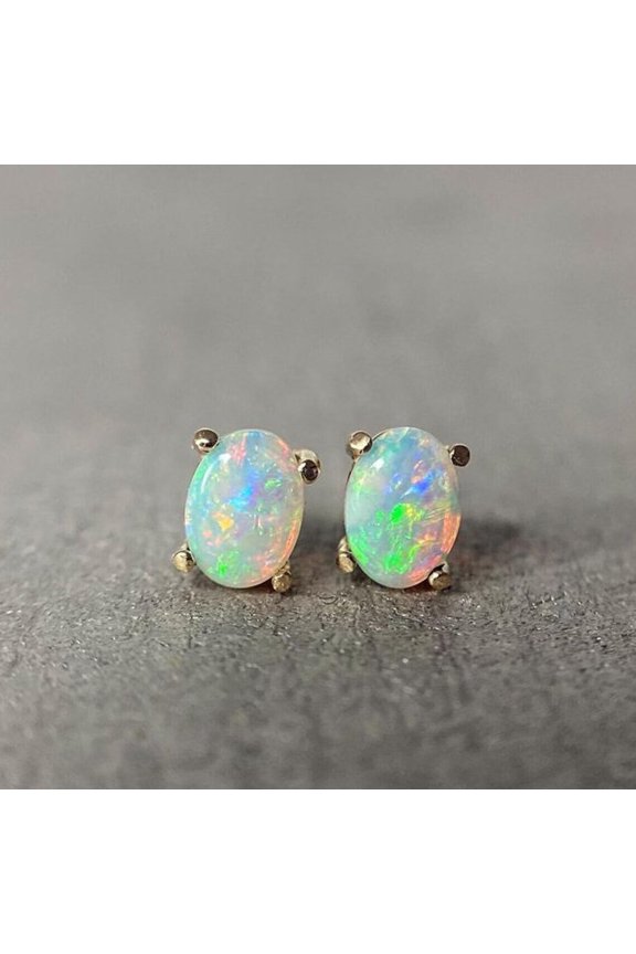 Fire Opal Oval Gemstone 925 Sterling Silver Women Stud Earrings