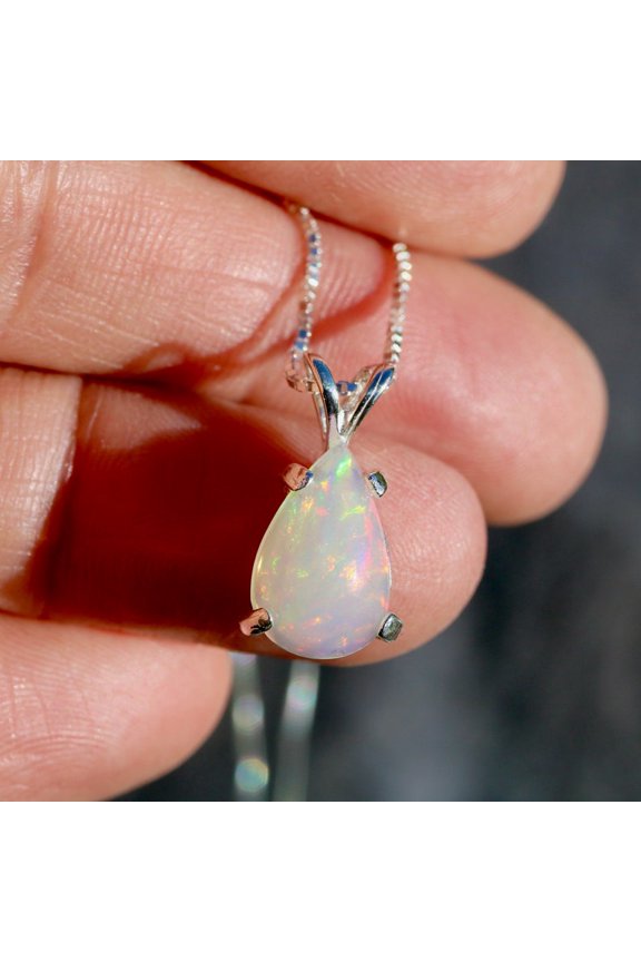 Fire Opal Pendant, Australian Opal, Opal Necklace, October Birthstone, White Oval Pendant, Bridal Necklace, Natural Opal, Sterling Silver