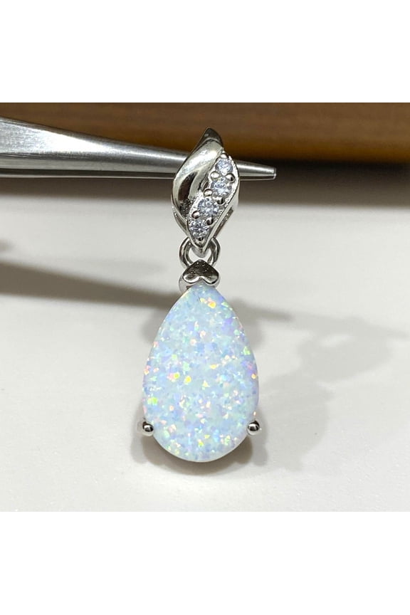 Fire Opal Pendant, Australian Opal, Opal Necklace, October Birthstone, White Oval Pendant, Bridal Necklace, Natural Opal, Sterling Silver