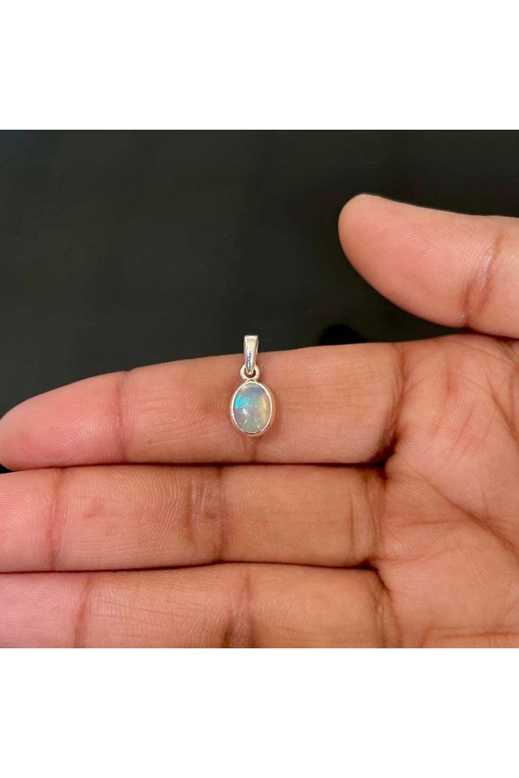 Fire Opal Pendant, Australian Opal, Opal Necklace, October Birthstone, White Oval Pendant, Bridal Necklace, Natural Opal, Sterling Silver