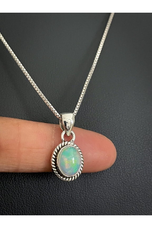 Fire Opal Pendant, Australian Opal, Opal Necklace, October Birthstone, White Oval Pendant, Bridal Necklace, Natural Opal, Sterling Silver