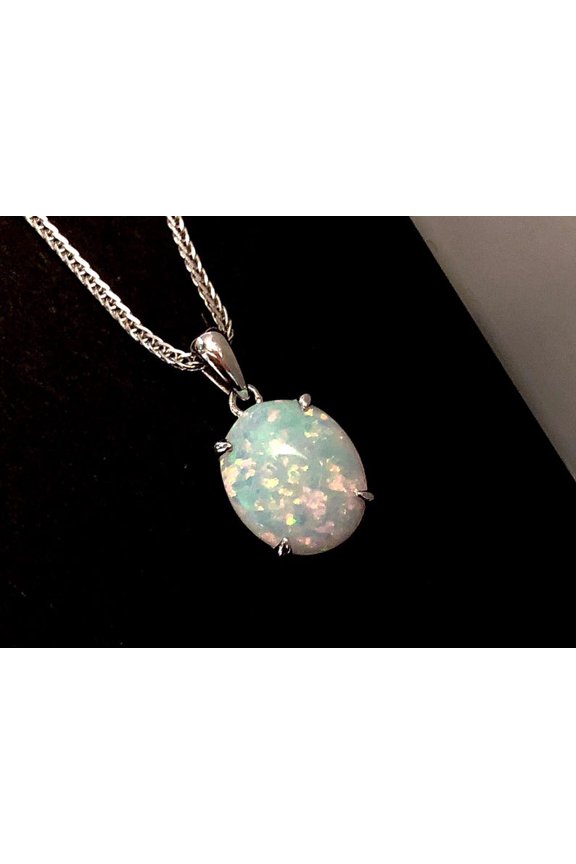Fire Opal Pendant, Australian Opal, Opal Necklace, October Birthstone, White Oval Pendant, Bridal Necklace, Natural Opal, Sterling Silver