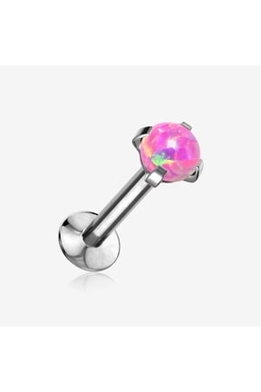 Fire Opal Prong Set Top Threadless Push-In Steel Labret