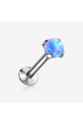 Fire Opal Prong Set Top Threadless Push-In Steel Labret