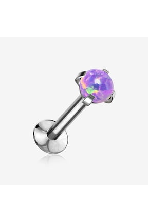 Fire Opal Prong Set Top Threadless Push-In Steel Labret
