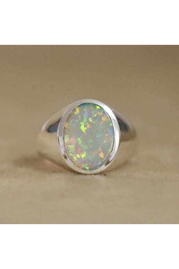 Fire Opal Ring, 925 Sterling Silver Ring, Gemstone Men's