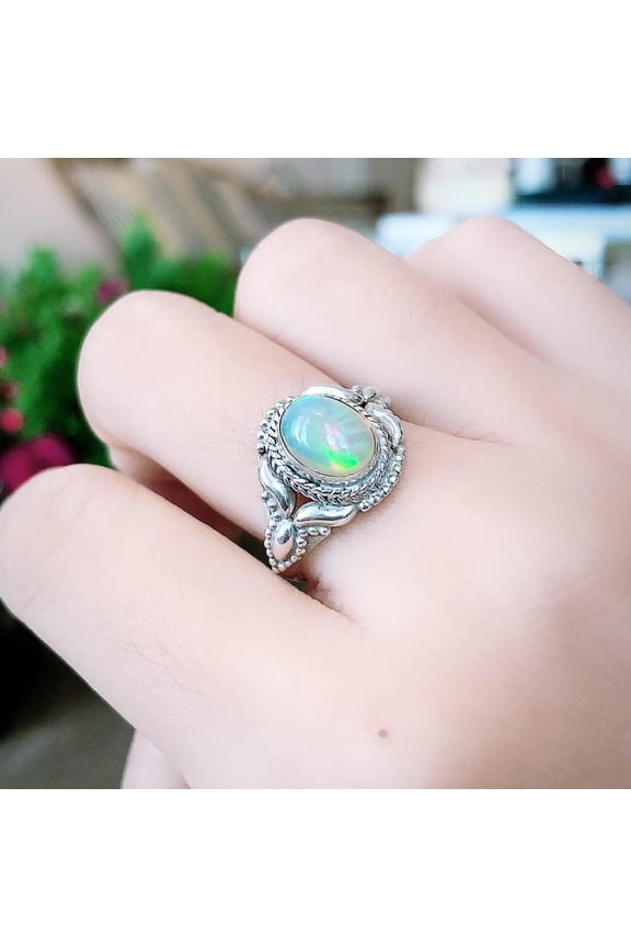 Fire Opal Ring, 925 Sterling Silver Ring, Prong Setting Ring, Statement Ring, Crystal Ring, Women Ring, Designer Ring, Charm Ring, Boho Ring
