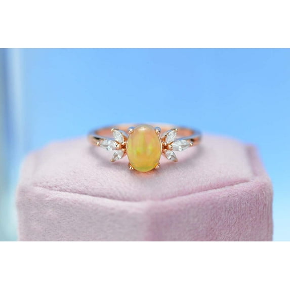 Fire Opal Ring, Oval Cut Vintage Opal Ring , Rose Gold Ring Unique Ring, Size 8