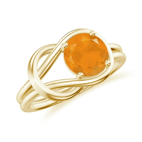 Fire Opal Solitaire Engagement Ring for Women Yellow Gold Plated Knot Infinity Promise Ring for Her 925 Sterling Silver Wedding Birthday Jewelry Gift Ring Size 9
